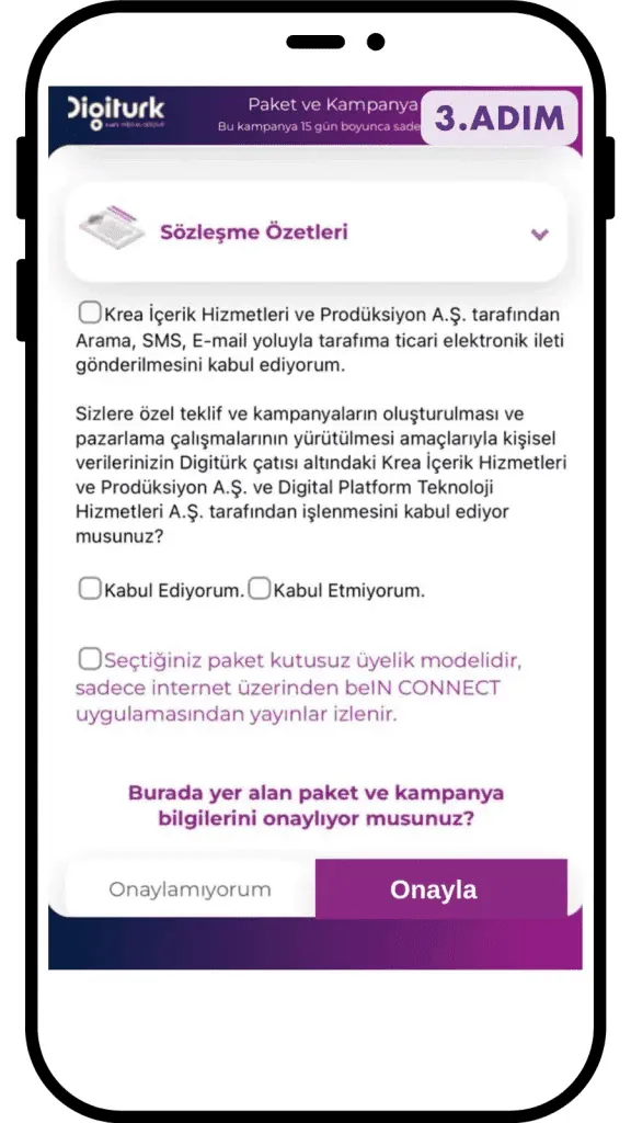 Başvuru onayı 3. adım onay ekranı